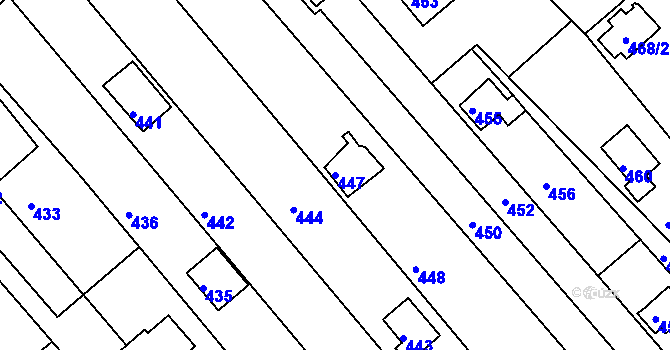 Parcela st. 447 v KÚ Březina u Tišnova, Katastrální mapa