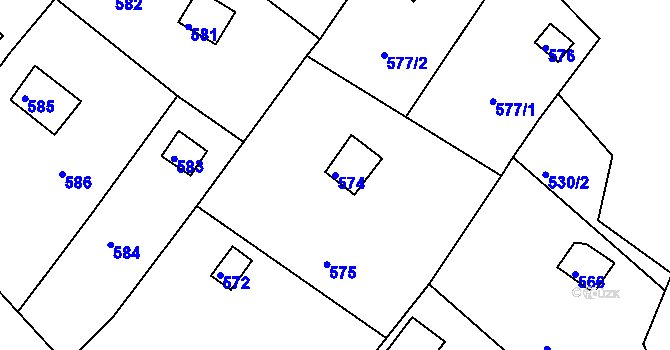 Parcela st. 574 v KÚ Březina u Tišnova, Katastrální mapa