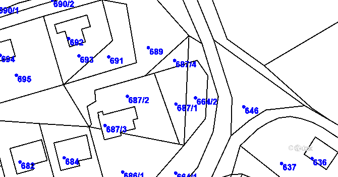 Parcela st. 687/1 v KÚ Březina u Tišnova, Katastrální mapa