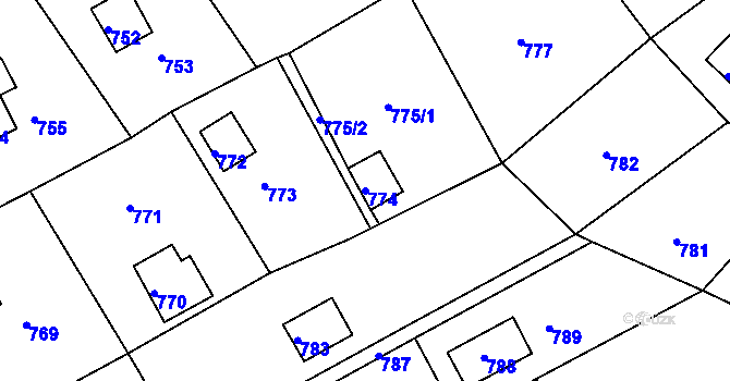 Parcela st. 774 v KÚ Březina u Tišnova, Katastrální mapa