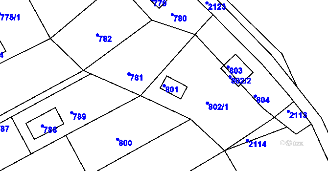 Parcela st. 801 v KÚ Březina u Tišnova, Katastrální mapa