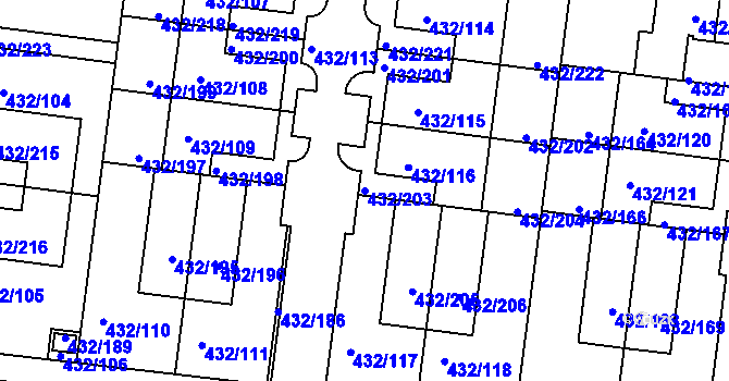 Parcela st. 432/203 v KÚ Březiněves, Katastrální mapa