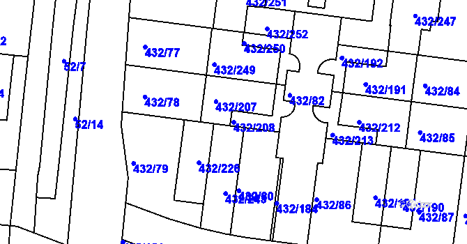Parcela st. 432/208 v KÚ Březiněves, Katastrální mapa