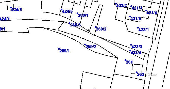 Parcela st. 259/2 v KÚ Březiněves, Katastrální mapa