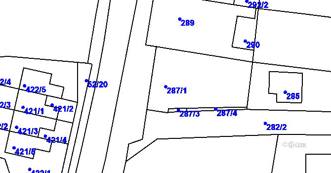 Parcela st. 287/1 v KÚ Březiněves, Katastrální mapa