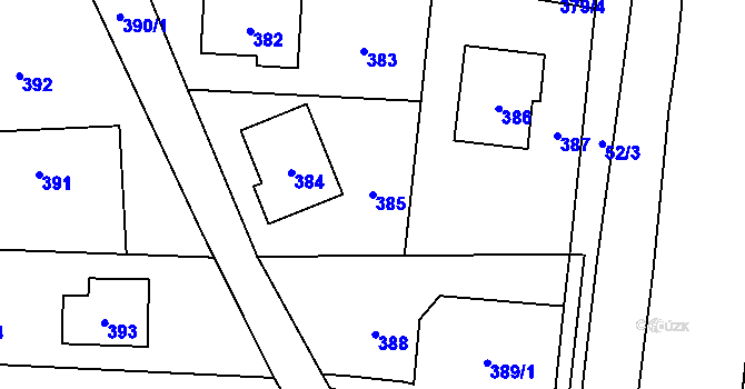 Parcela st. 385 v KÚ Březiněves, Katastrální mapa