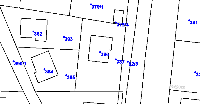 Parcela st. 386 v KÚ Březiněves, Katastrální mapa