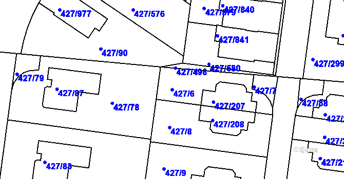 Parcela st. 427/6 v KÚ Březiněves, Katastrální mapa