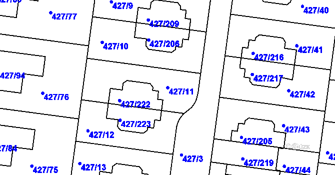 Parcela st. 427/11 v KÚ Březiněves, Katastrální mapa