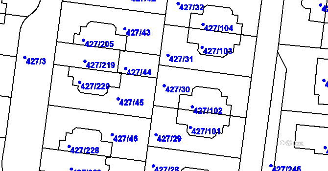 Parcela st. 427/30 v KÚ Březiněves, Katastrální mapa