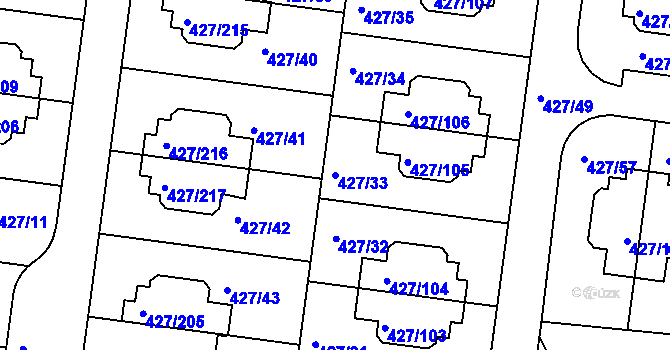 Parcela st. 427/33 v KÚ Březiněves, Katastrální mapa