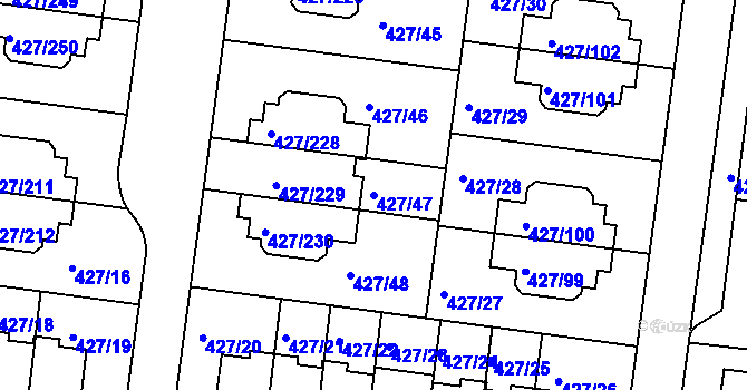 Parcela st. 427/47 v KÚ Březiněves, Katastrální mapa