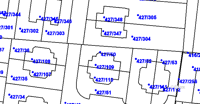 Parcela st. 427/50 v KÚ Březiněves, Katastrální mapa