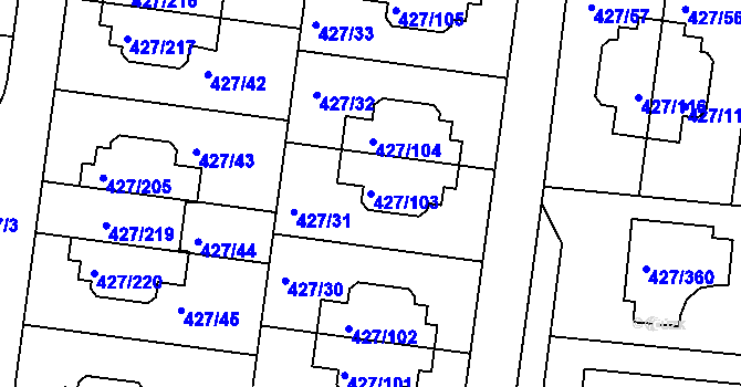 Parcela st. 427/103 v KÚ Březiněves, Katastrální mapa