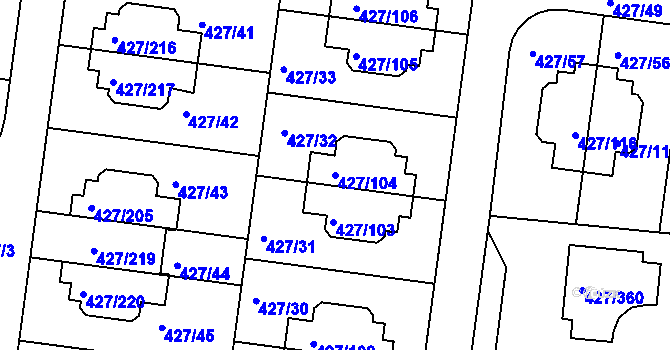 Parcela st. 427/104 v KÚ Březiněves, Katastrální mapa