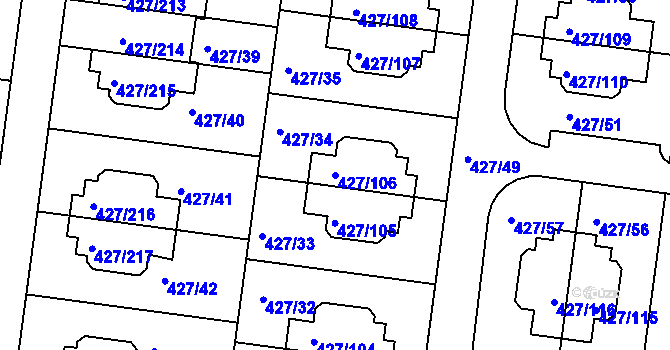 Parcela st. 427/106 v KÚ Březiněves, Katastrální mapa
