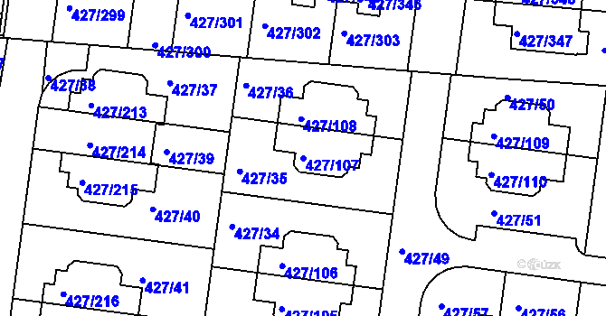 Parcela st. 427/107 v KÚ Březiněves, Katastrální mapa