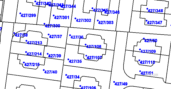 Parcela st. 427/108 v KÚ Březiněves, Katastrální mapa