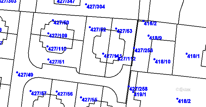 Parcela st. 427/111 v KÚ Březiněves, Katastrální mapa