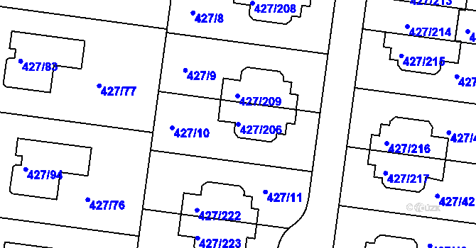 Parcela st. 427/206 v KÚ Březiněves, Katastrální mapa