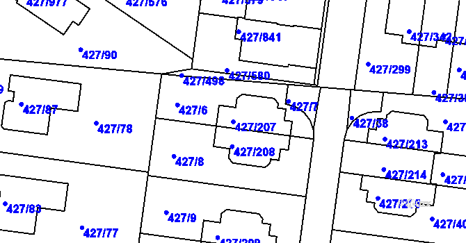 Parcela st. 427/207 v KÚ Březiněves, Katastrální mapa