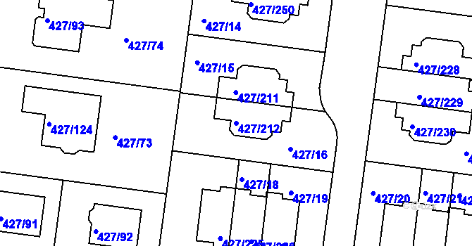 Parcela st. 427/212 v KÚ Březiněves, Katastrální mapa
