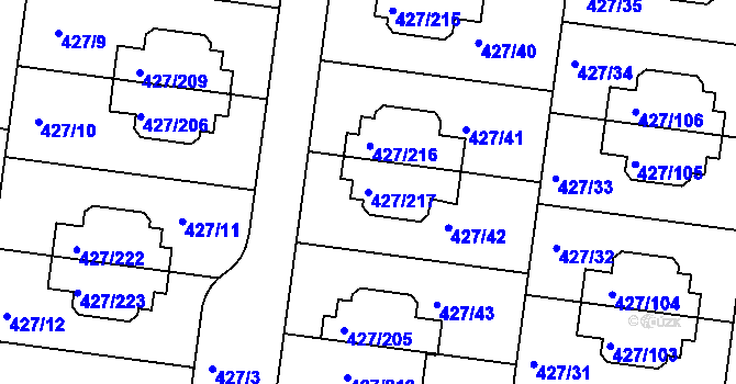 Parcela st. 427/217 v KÚ Březiněves, Katastrální mapa