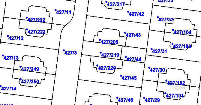 Parcela st. 427/219 v KÚ Březiněves, Katastrální mapa