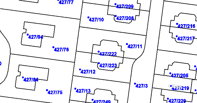 Parcela st. 427/222 v KÚ Březiněves, Katastrální mapa