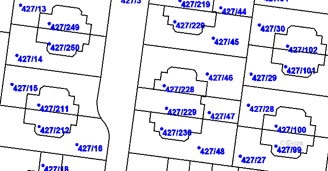 Parcela st. 427/228 v KÚ Březiněves, Katastrální mapa