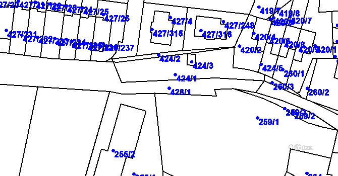 Parcela st. 428/1 v KÚ Březiněves, Katastrální mapa