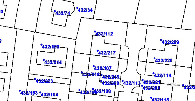 Parcela st. 432/217 v KÚ Březiněves, Katastrální mapa