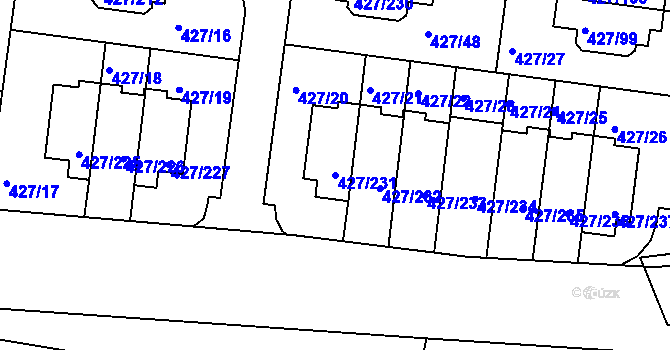 Parcela st. 427/231 v KÚ Březiněves, Katastrální mapa