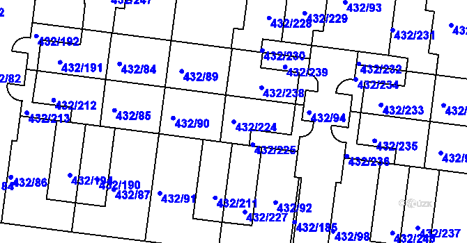 Parcela st. 432/224 v KÚ Březiněves, Katastrální mapa