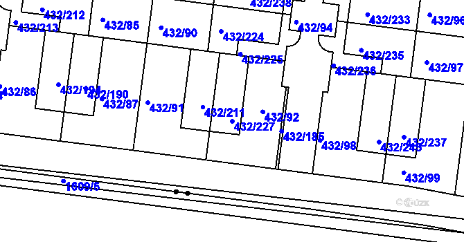 Parcela st. 432/227 v KÚ Březiněves, Katastrální mapa