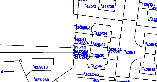 Parcela st. 425/4 v KÚ Březiněves, Katastrální mapa