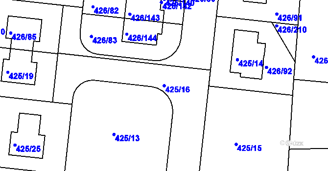 Parcela st. 425/16 v KÚ Březiněves, Katastrální mapa