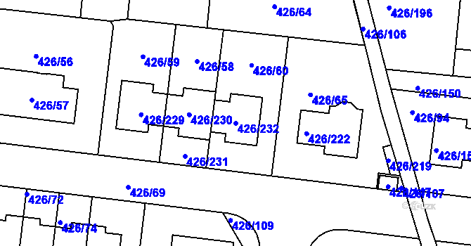 Parcela st. 426/232 v KÚ Březiněves, Katastrální mapa