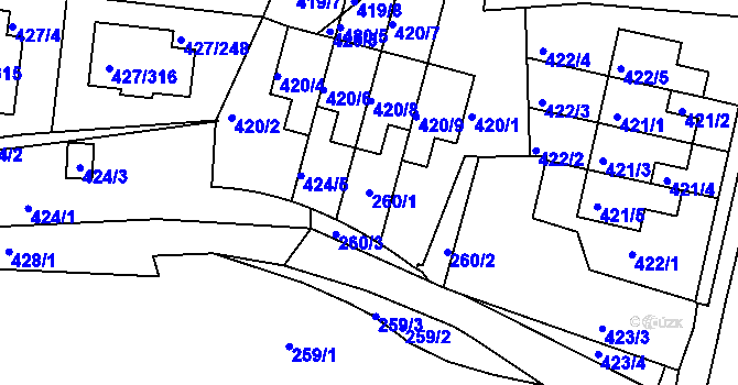 Parcela st. 260/1 v KÚ Březiněves, Katastrální mapa