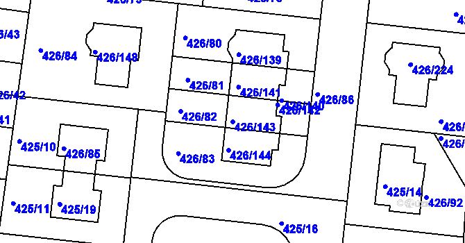 Parcela st. 426/143 v KÚ Březiněves, Katastrální mapa
