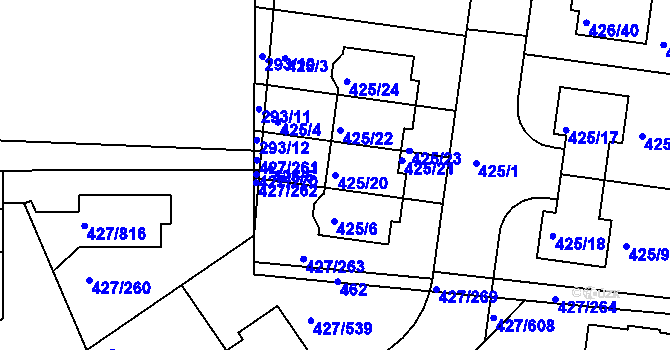 Parcela st. 425/20 v KÚ Březiněves, Katastrální mapa