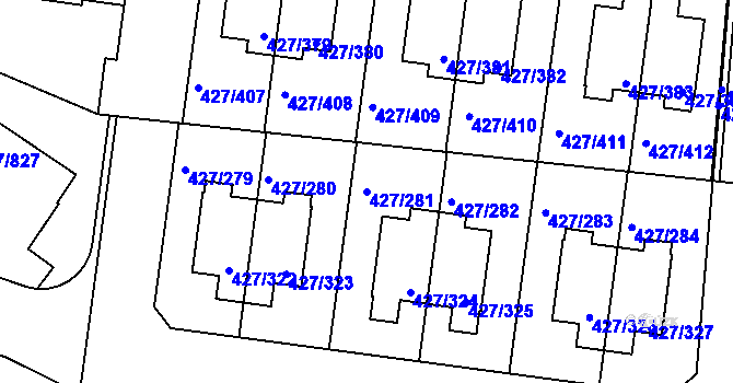 Parcela st. 427/281 v KÚ Březiněves, Katastrální mapa