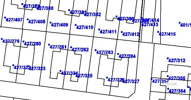 Parcela st. 427/283 v KÚ Březiněves, Katastrální mapa