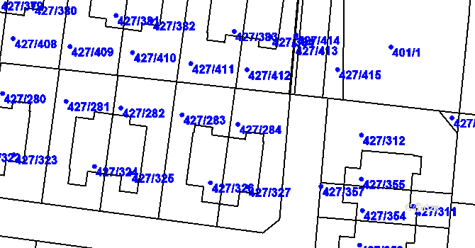 Parcela st. 427/284 v KÚ Březiněves, Katastrální mapa
