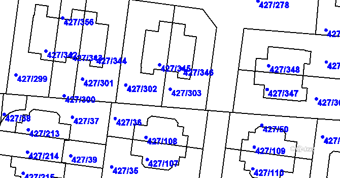 Parcela st. 427/303 v KÚ Březiněves, Katastrální mapa
