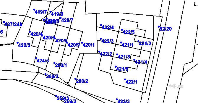 Parcela st. 422/2 v KÚ Březiněves, Katastrální mapa