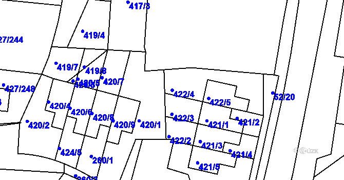 Parcela st. 422/4 v KÚ Březiněves, Katastrální mapa