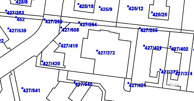 Parcela st. 427/372 v KÚ Březiněves, Katastrální mapa