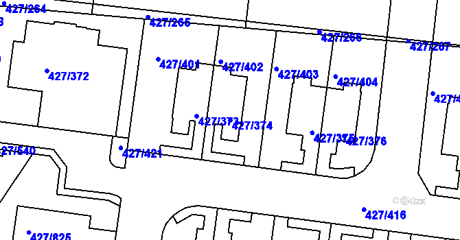 Parcela st. 427/374 v KÚ Březiněves, Katastrální mapa