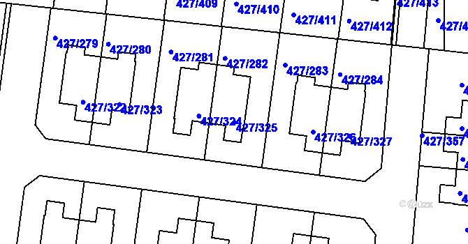 Parcela st. 427/325 v KÚ Březiněves, Katastrální mapa